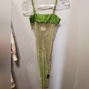 NWT $5405 Christopher Esber metallic chain denim trim dress with multiple rips